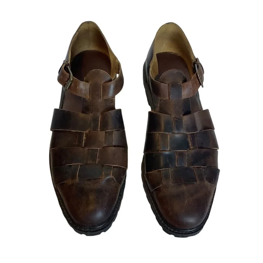 Vtg Stacy Adams Outdoor Brown‎ Leather Fisherman Sandals Men Size 12